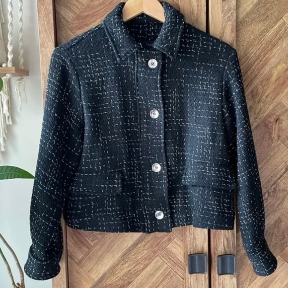 Zara Jackets & Blazers - Zara Tweed Bomber Jacket in black with white flecks